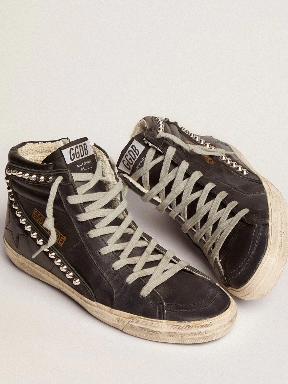 Golden Goose Women's Suede Slide Back With Silver Studs and Star High-Top Shoes